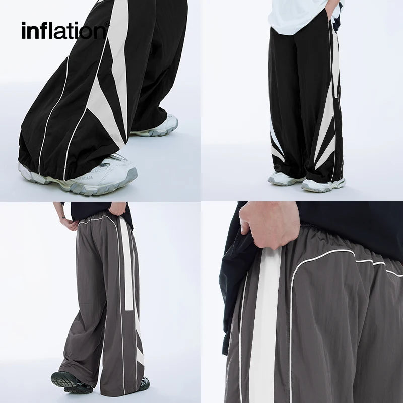 INFLATION Retro Patchwork Wide-leg Pants Trendy Water-Repellent Track Pants Sportswear