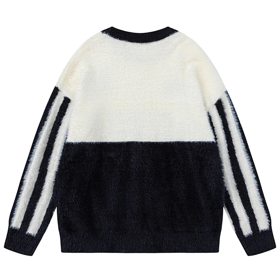 2024 Men's Streetwear Hip Hop Sweaters Color Block Patchwork Oversized Knit Sweater Pullover Jumper Harajuku Y2K Sweaters