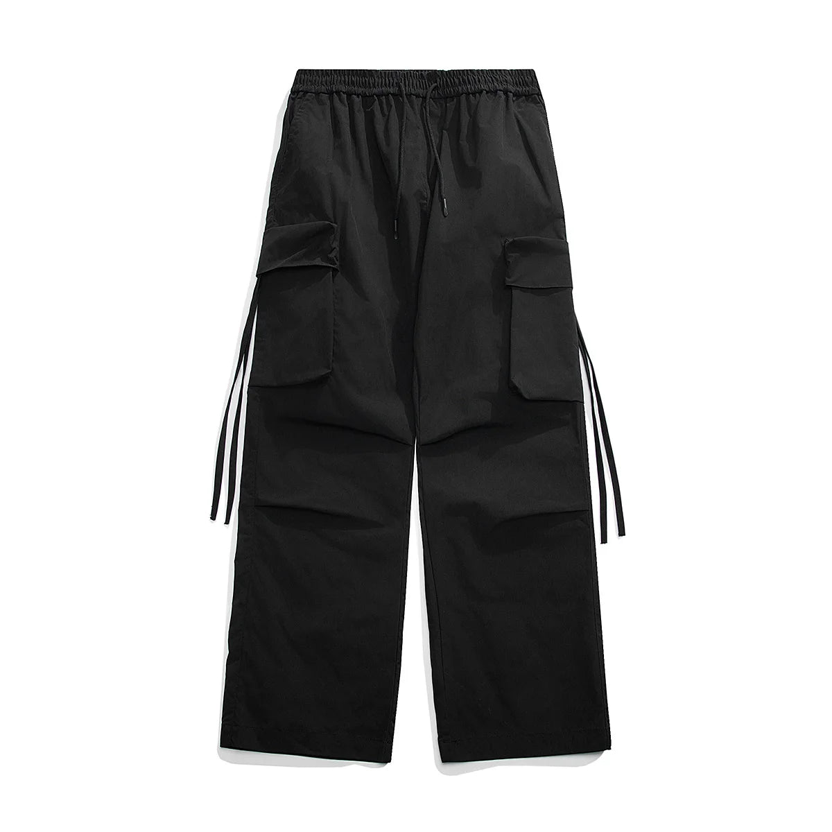 LAPPSTER Y2k Baggy Ribbons Cargo Pants Tracksuit Black Korean Fashion Tactical Pants Men Casual Pockets Stacked Joggers Pants