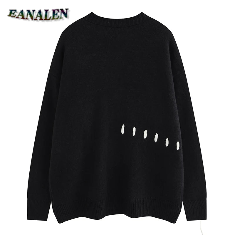 Harajuku Retro Jumper Knit Sweater Men's Winter Oversized Cardigan Sweater Black Gray Grandpa Ugly Sweater Korean Streetwear