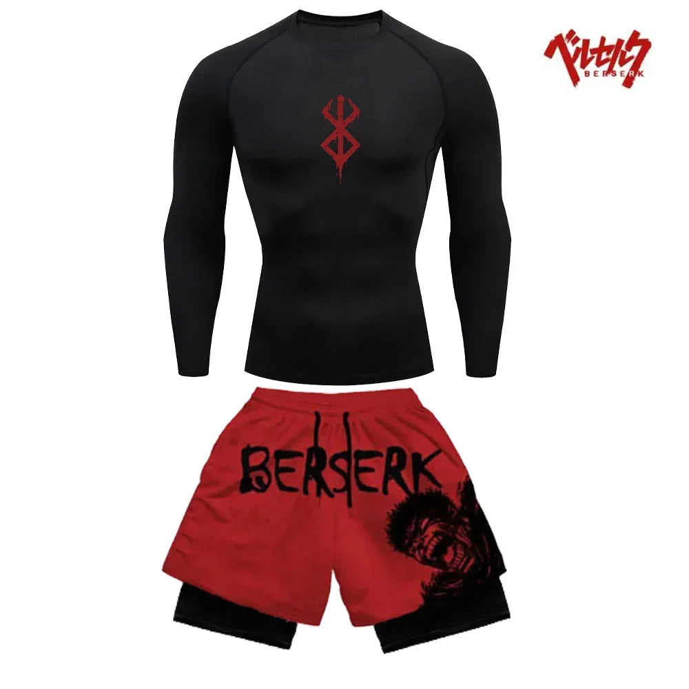 Anime Berserk Compression Set Fitness Suit for Men Quick Dry Compression Shirt+Gym Shorts Running Workout Summer Sportswear