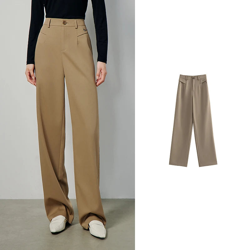 TOYOUTH Women Trouser 2024 Spring New Office Lady Long Trousers Solid Straight High Waist Pant Vestodo Female Pants