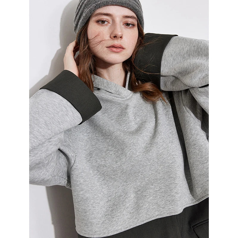 TOYOUTH Women Fleece Hoodies Sweatshirt 2024 Autumn Winter New College Style Hooded Patchwork Pullover Tops