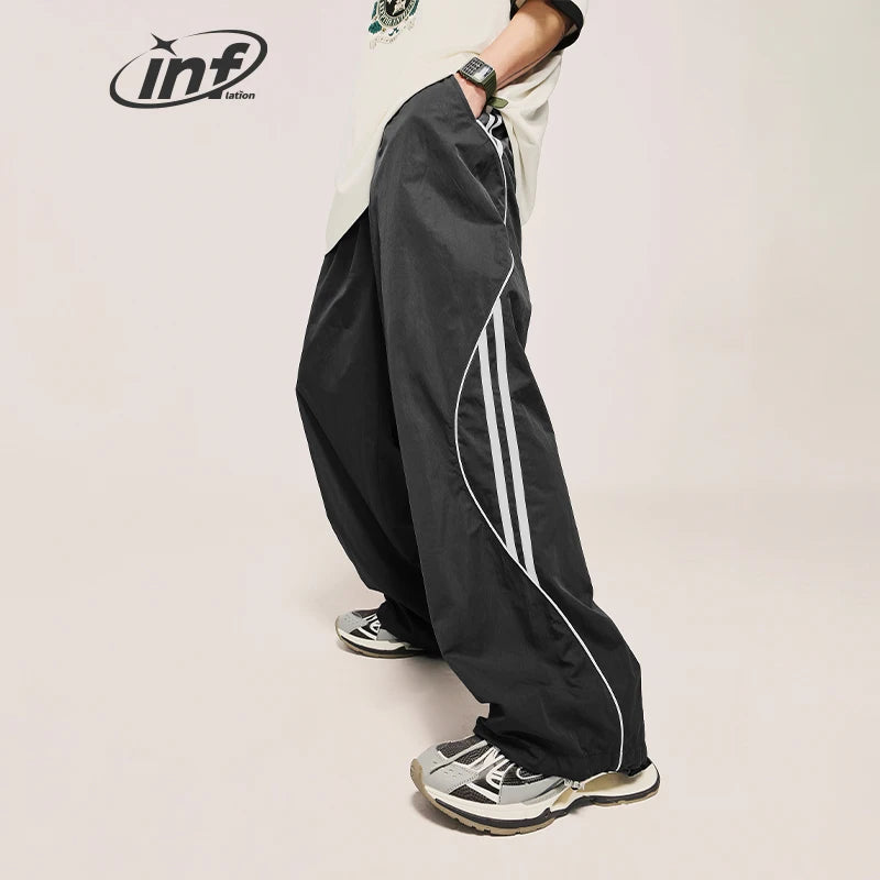 INFLATION Vintage Striped Wide Leg Trousers Unisex  Drawstring Waist Sportswear Track Pants