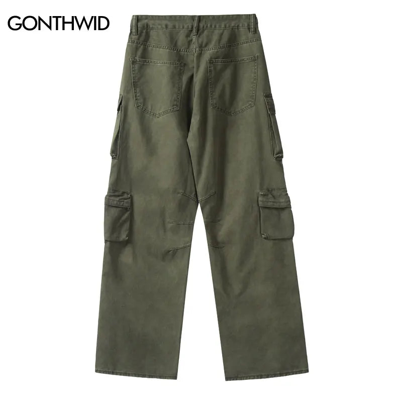 GONTHWID HipHop Streetwear Cargo Pants Multi Pockets Joggers Pants 2023 Men Harajuku Harem Trousers Straight Tactical Cargo Pant