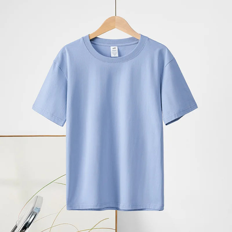 Spring Summer New Pure Cotton Simple Casual Short Sleeve T-shirts for Men Clothing Solid Color Loose Streetwear BOC01D