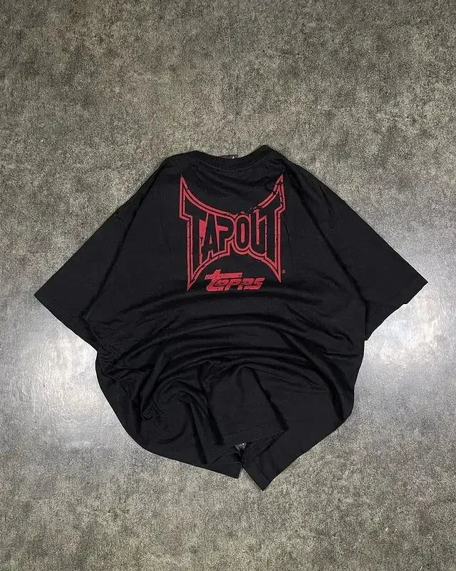 Y2K New Tapout T-Shirt Letter Printing Oversized T-shirt Men's Hip Hop Harajuku Gothic Round Neck Cotton Loose Short Sleeve Tops