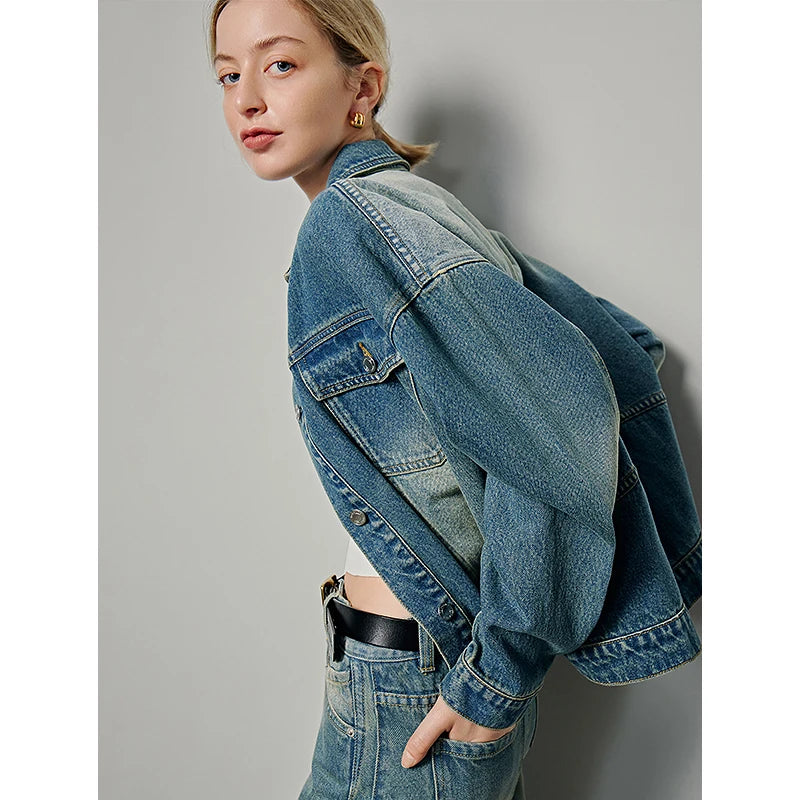 TOYOUTH 2024 Jeans Jacket Jacket Women Single Breasted Office Lady Denim Coats