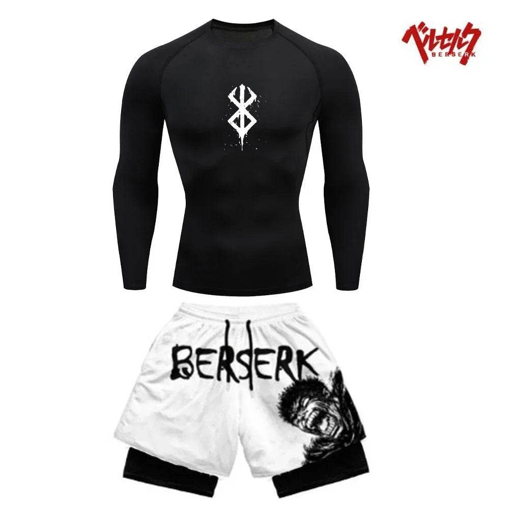 Anime Berserk Compression Set Fitness Suit for Men Quick Dry Compression Shirt+Gym Shorts Running Workout Summer Sportswear