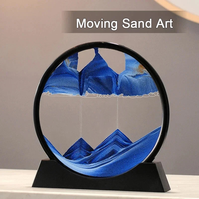 Sandscape Moving Sand Art Picture Round Glass Deep Sea Quicksand Craft Home Decor Gift 3D Liquid Hourglass Flowing Sand Painting