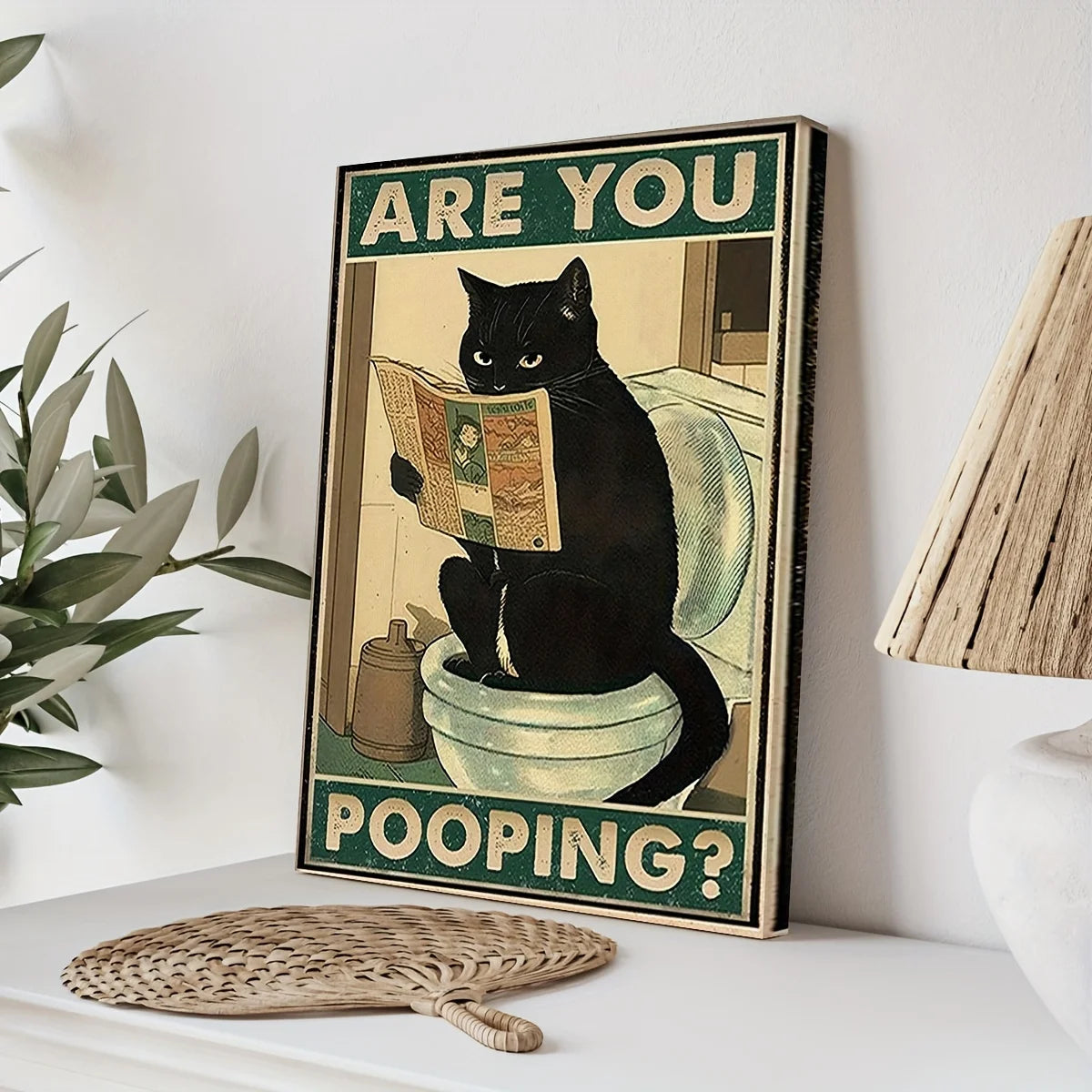 Art quote you are pooping black cat kitten reading newspaper in toilet funny animal poster retro art living room decoration