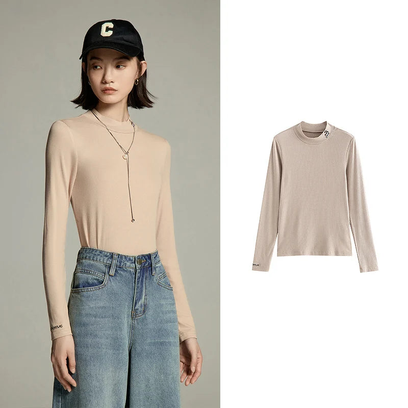 Toyouth Women Bottoming Tees 2023 Autumn Long Sleeve Multiple Necklines Slim Stretch T-shirt Comfort Basic Undershirt Tops