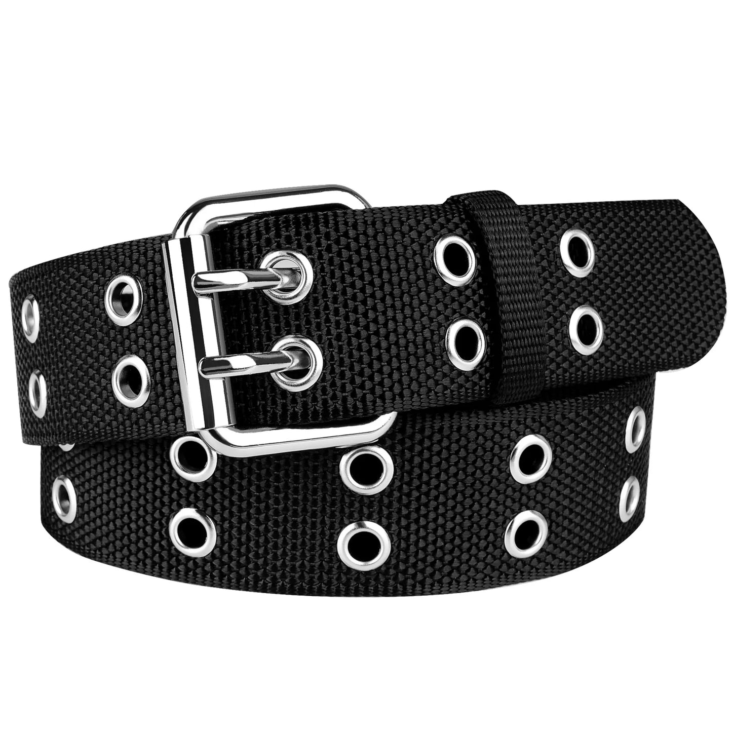 Drizzte Grommet Belt Nylon Punk Belt for Women Men Jeans Big Hole Plus Size to 170cm/67inch