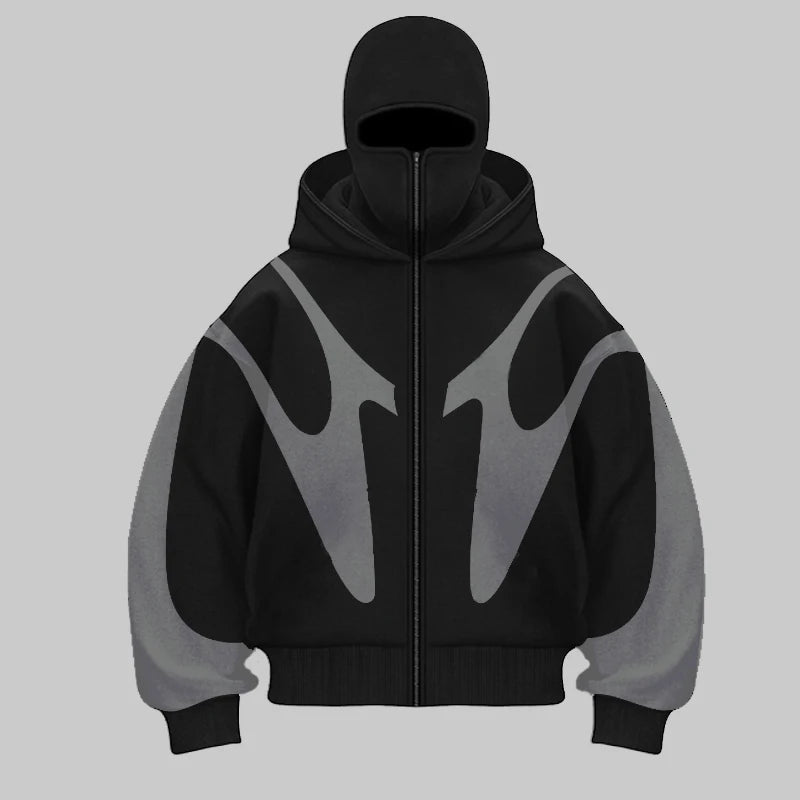 Traf 2024 Autumn/Winter New Color blocked Hip Hop Hoodie Warm and Windproof Ninja Mask Design y2k Versatile Double Hat Hoodie