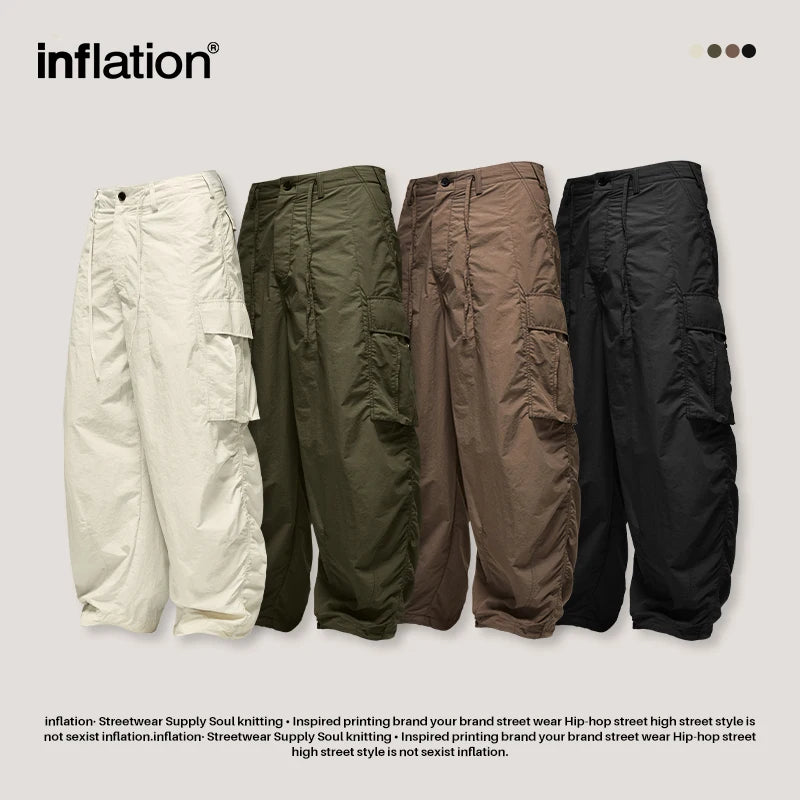 INFLATION Classical Parachute Cargo Pants Men Loose Fit Wide Leg Trousers Unisex Baggy Trousers