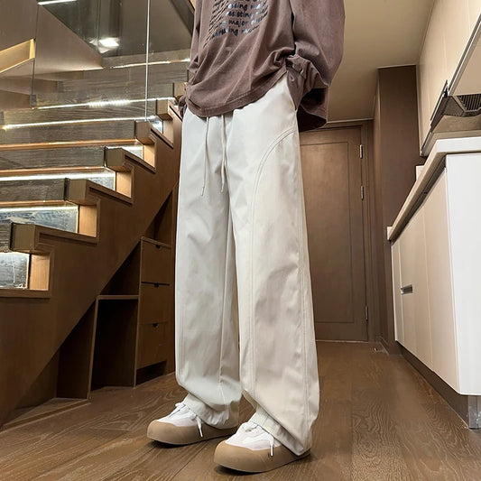 LAPPSTER Korean Fashions Baggy Straight Pants Men Black Loose Harem Pants Overalls Mens Harajuku Vintage Casual Joggers Pants