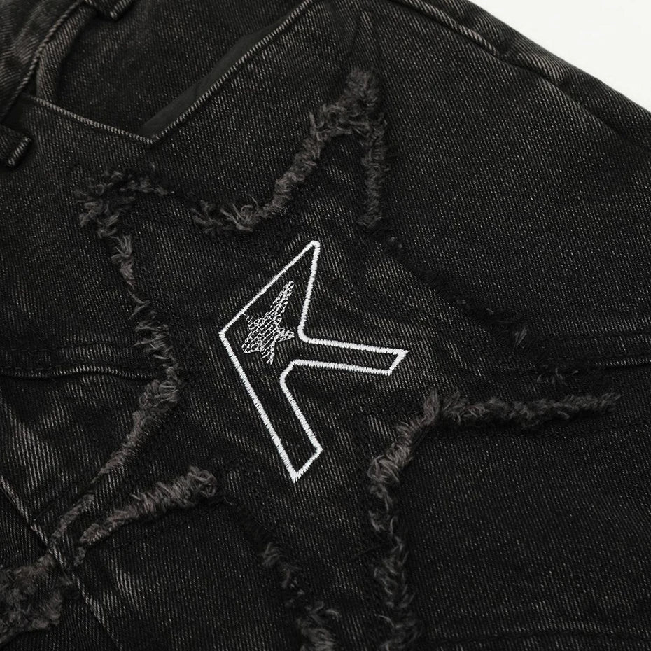 Y2K Vintage Baggy Jeans Embroidery Star Patchwork Loose Denim Pants Unisex Black Blue Streetwear Harajuku Hip Hop Jeans