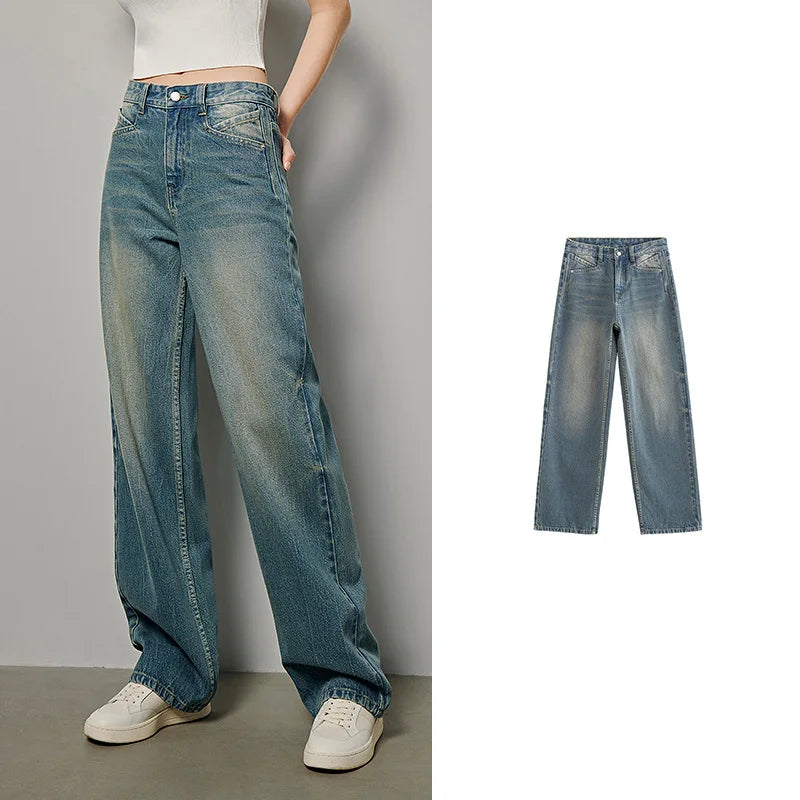 TOYOUTH 2024 High Waist Denim Trousers Female Loose Straight Jeans Women Streetwear Casual Long Pants