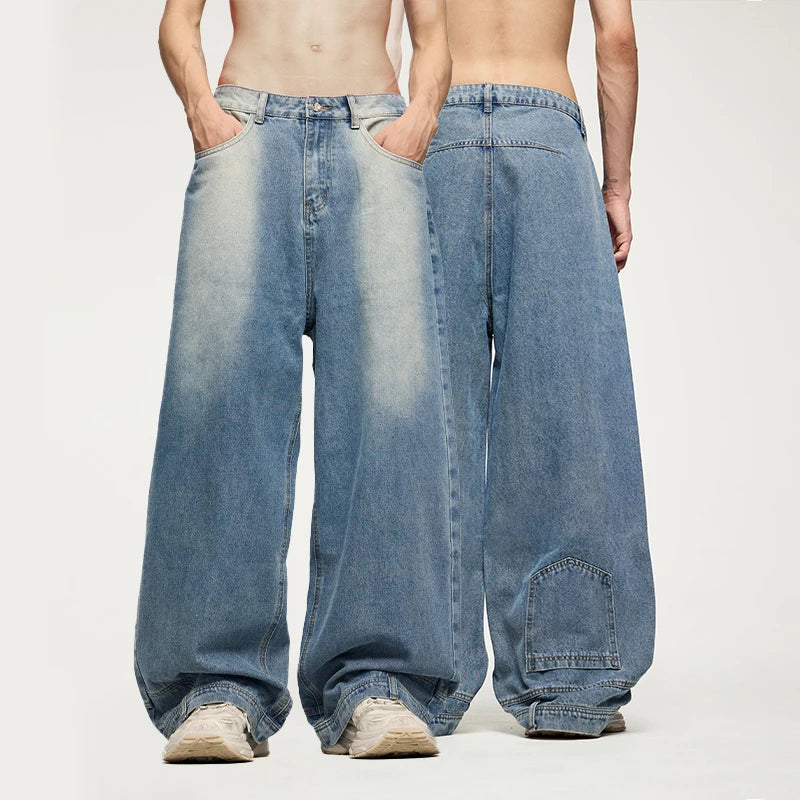 INFLATION Wide Leg Jeans Men High Street Washed Baggy Denim Pants