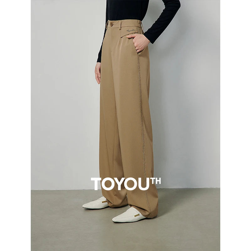 TOYOUTH Women Trouser 2024 Spring New Office Lady Long Trousers Solid Straight High Waist Pant Vestodo Female Pants