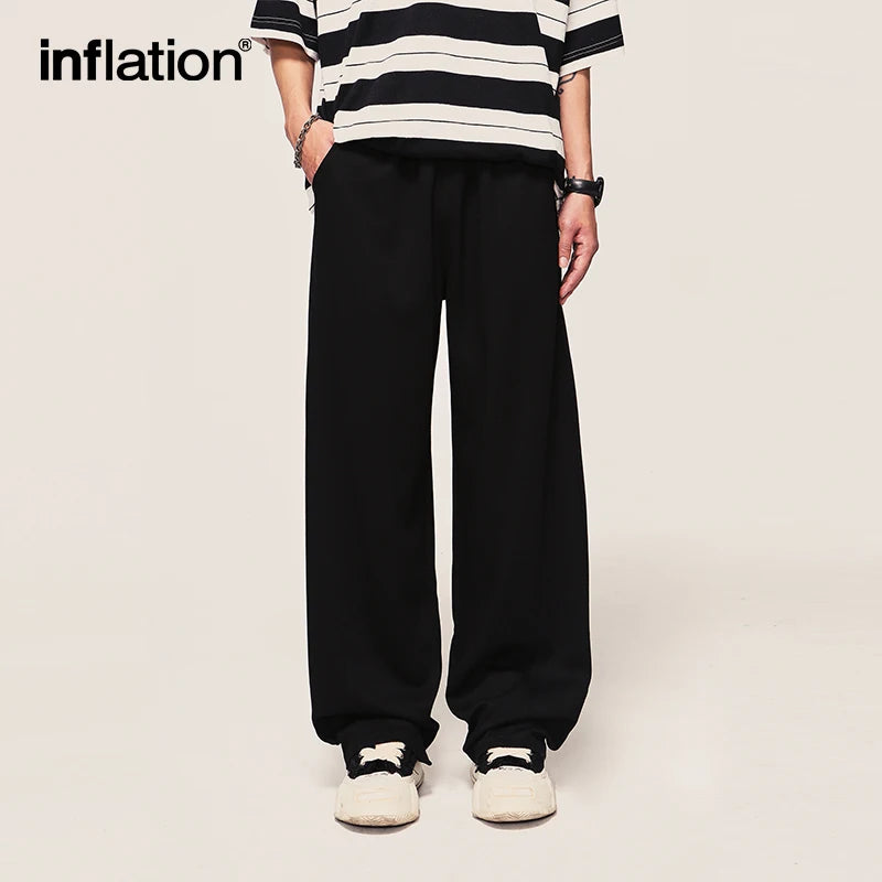 INFLATION Unisex Wide Leg Pants Men Solid Straight Leg Mopping Pants Couple Wear Casual Trousers