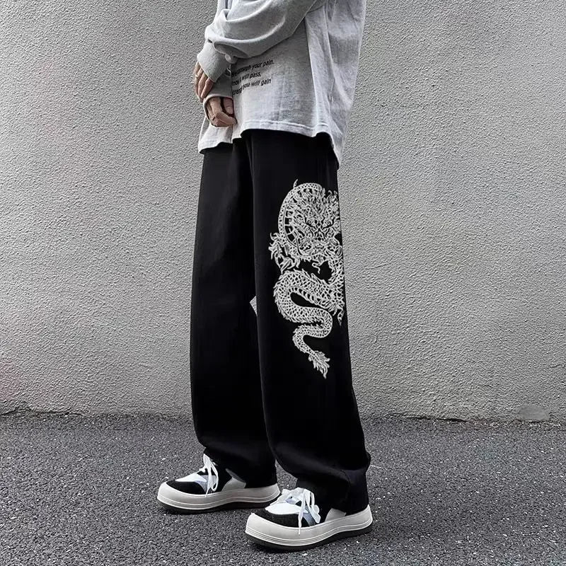 Y2k High Street New Style Dragon Pattern Embroidery Baggy Jeans Retro Hip Hop Casual High Waisted Jeans Men and Women Streetwear