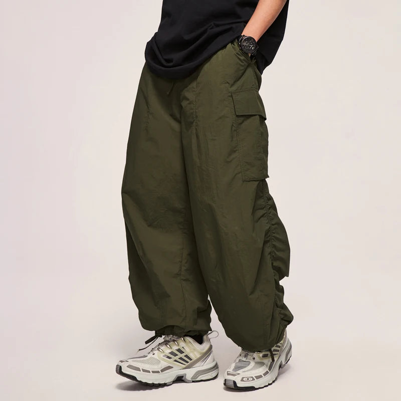 INFLATION Classical Parachute Cargo Pants Men Loose Fit Wide Leg Trousers Unisex Baggy Trousers