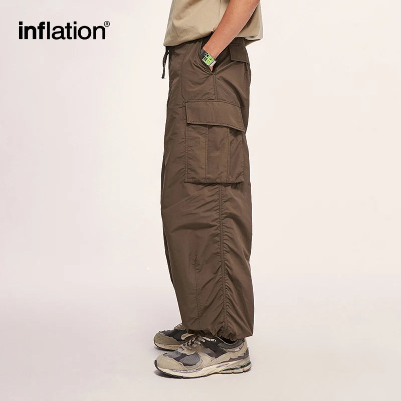 INFLATION Classical Parachute Cargo Pants Men Loose Fit Wide Leg Trousers Unisex Baggy Trousers