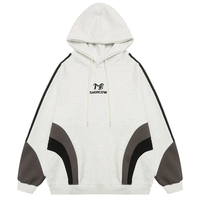 Harajuku Oversized Hoodies Y2K Hip Hop Embroidered Patchwork Sport Hooded Sweatshirt Streetwear Men Casual Baggy Pullover Hoodie