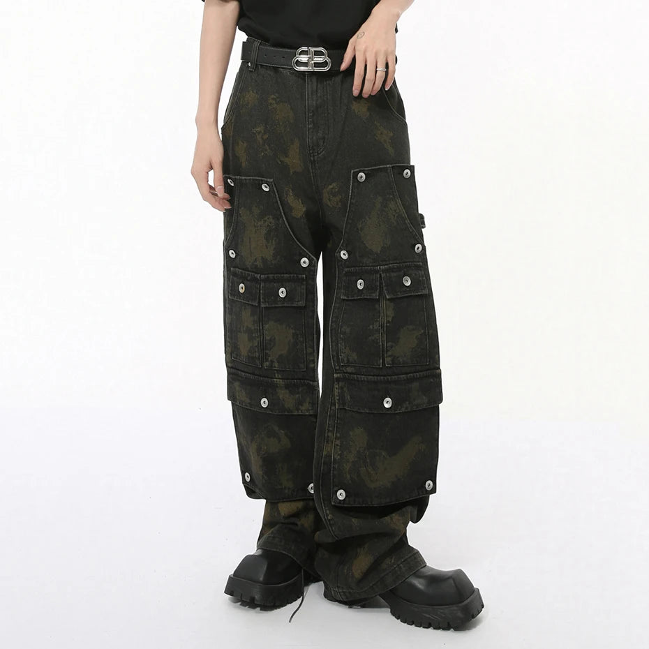 Y2K Baggy Cargo Jeans Men Multi Pocket Vintage Wide Leg Loose Denim Pants Black Blue Streetwear Hip Hop Jeans for Male