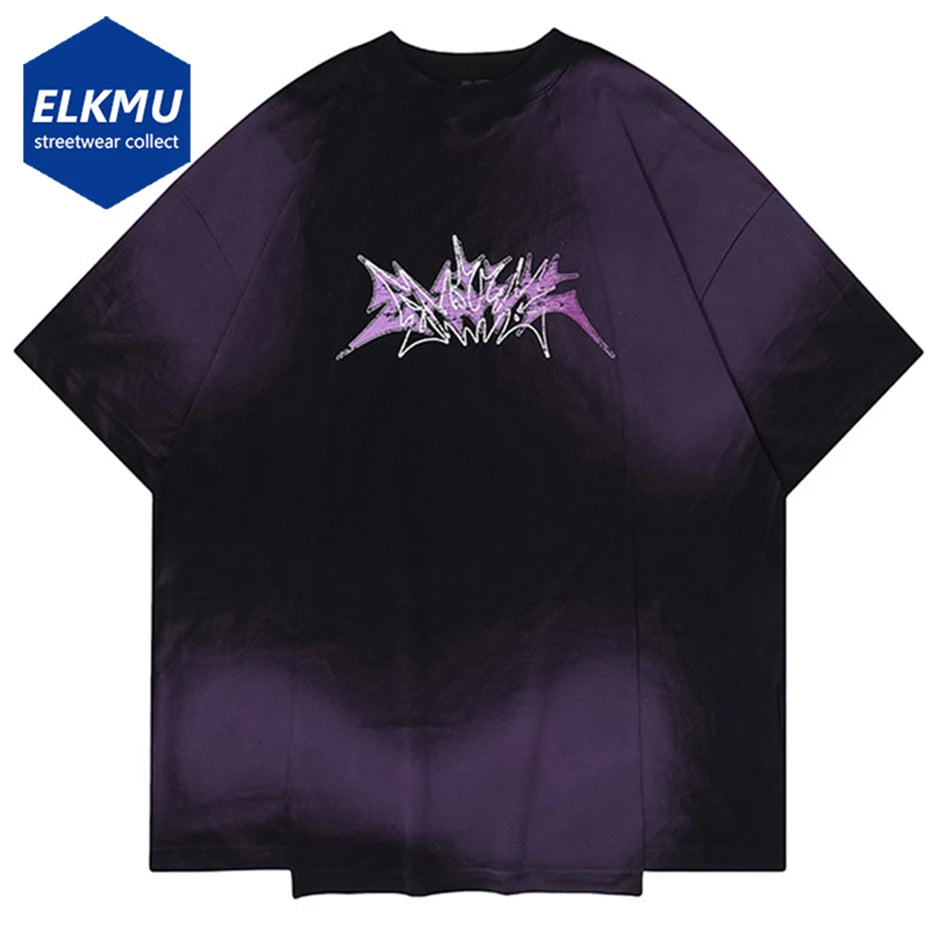 Men Oversized Hip Hop T Shirts Tie Dye Patchwork Loose T Shirt Harajuku Streetwear Short Sleeve Tee Shirt Unisex Y2K Tops