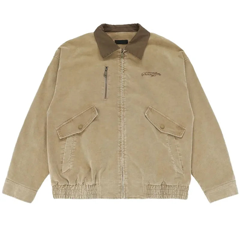 Vintage 80s Jackets Y2K Streetwear Solid Color Washed Coach Jacket Hip Hop Harajuku Punk Gothic Cotton Casual Zipper Coats