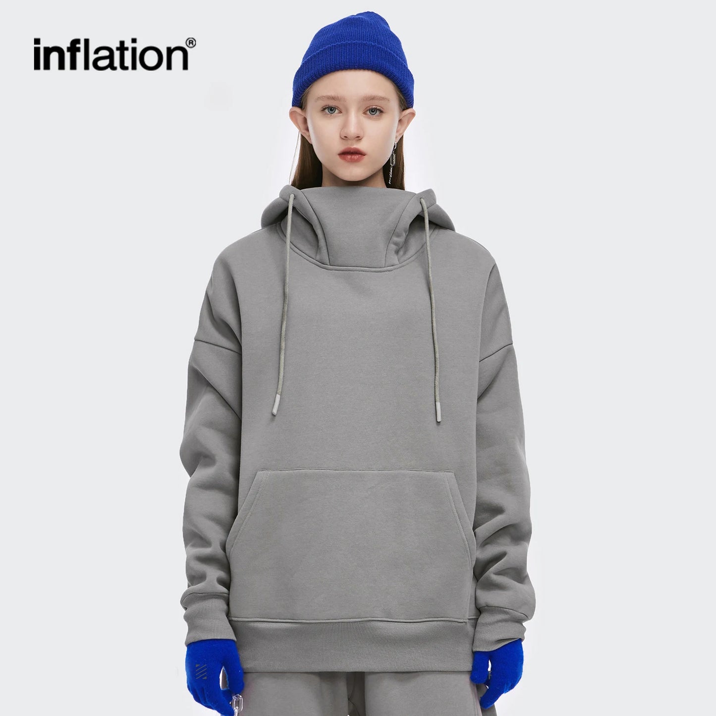 INFLATION Men Thick Fleece Tracksuit Winter Warm Hoodie and Sweatpant Set Unisex High Collar Oversized Jogging Suit