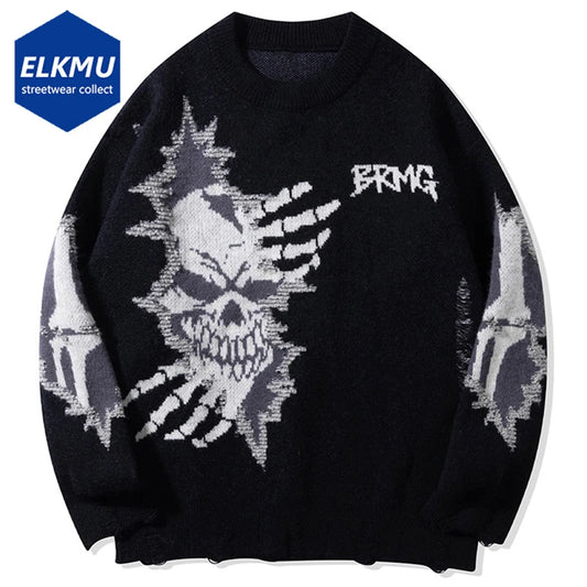 Punk Gothic Skulls Sweaters Y2K Black Loose Knitted Jumper Pullover Sweater Streetwear Harajuku Hip Hop Oversized Sweater Unisex