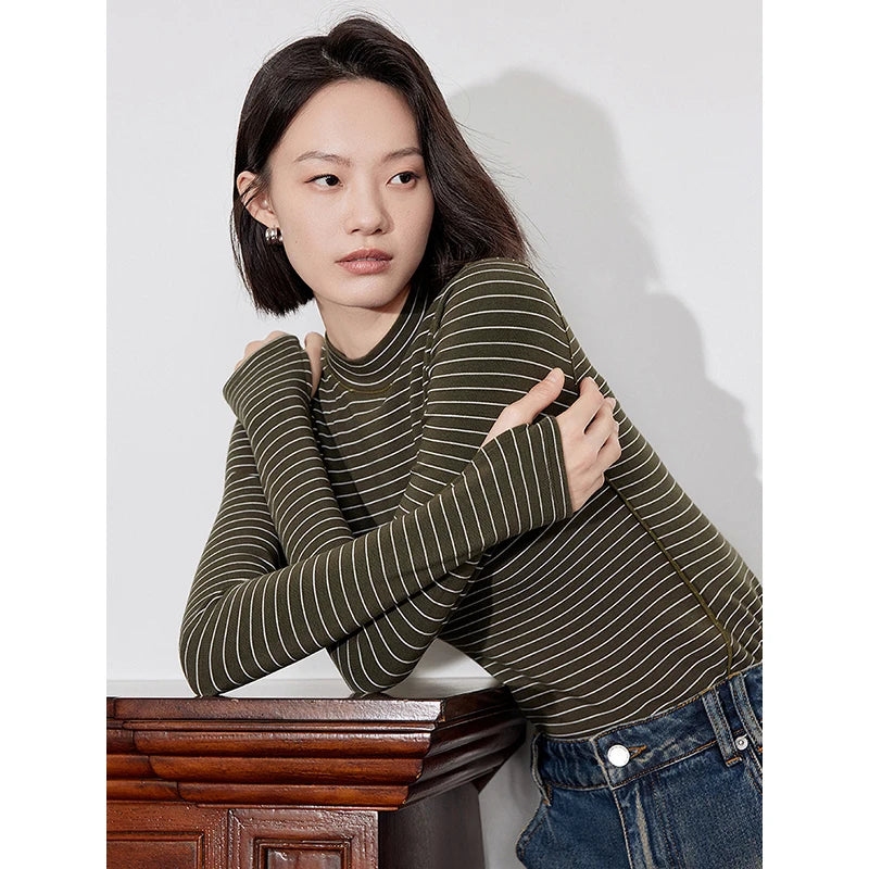 TOYOUTH Women Long Sleeve T-shirt 2024 Winter New Mousse Style Imitation Wool Warm Turtleneck Collar Bottoming Tops