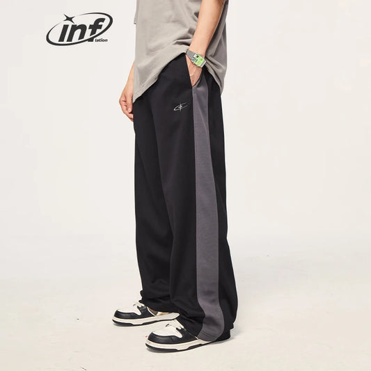 INFLATION Patchwork Wide Leg Pants Men Straight Leg Track Pant Unisex Cotton Sweatpants