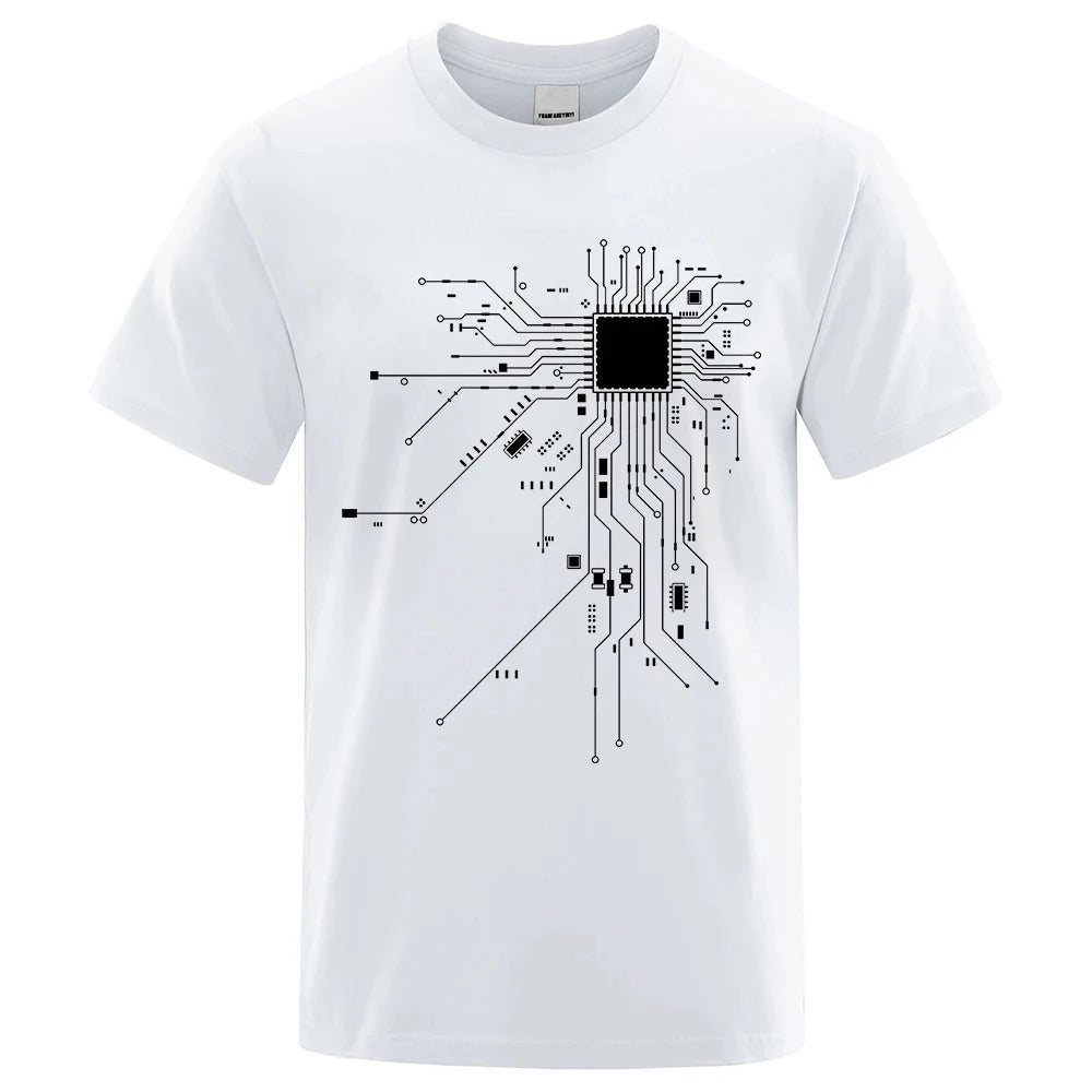 CPU Processor Circuit Diagram T Shirt Men Summer Cotton T-shirt Men's Funny Tops Fashion Tees Homme Brand Unisex 80306