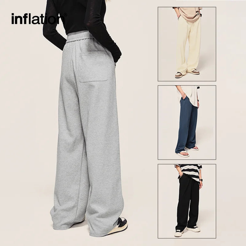 INFLATION Unisex Wide Leg Pants Men Solid Straight Leg Mopping Pants Couple Wear Casual Trousers