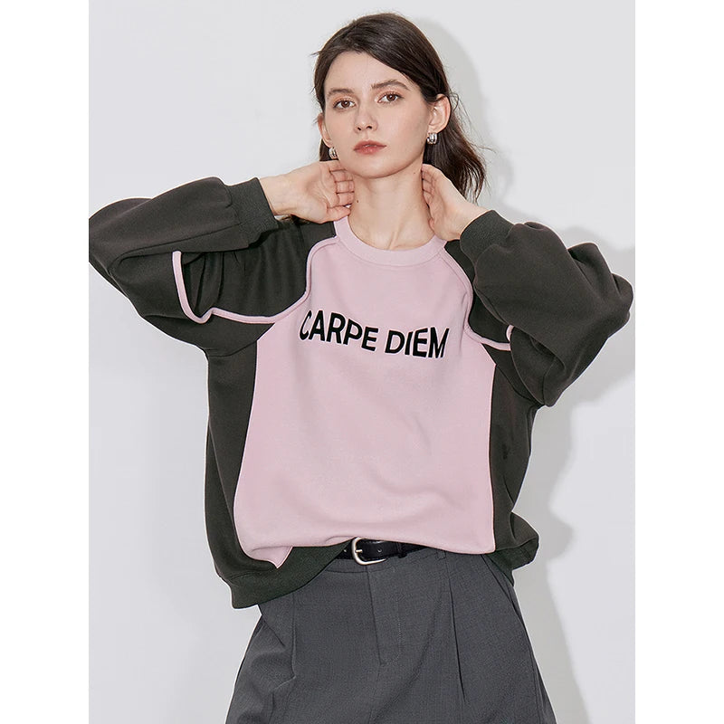 TOYOUTH Women Hoodies Sweatshirt 2024 Autumn New Letter Contrasting Color American Trending Pullover Tops