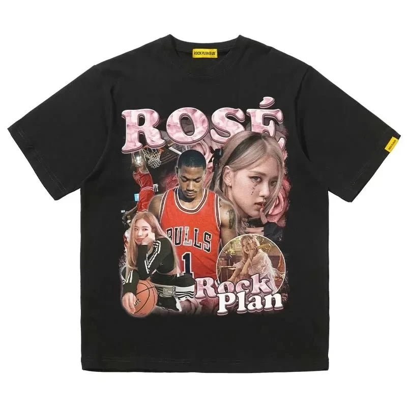 Rock Plan American T-shirt NBA Player Print Graphic T Shirts Sleeve Cotton Half Sleeve Oversized Tee Shirt Men Woman Clothing