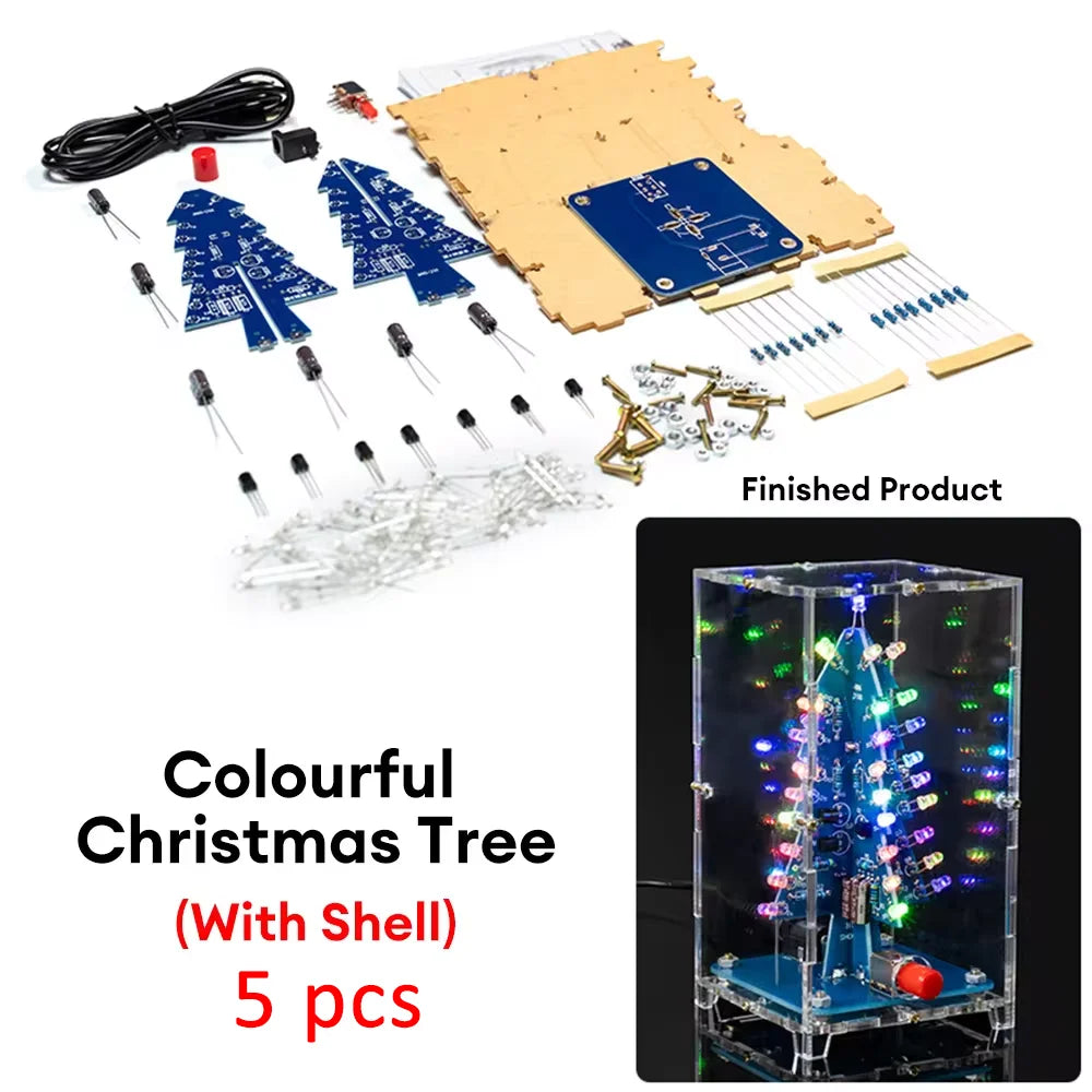 Xmas Tree DIY Kits RGB LED Flashing Tree DIY Kits Electronics Soldering Colorful 3D for Soldering Practice Learning