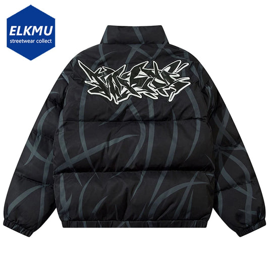 Men Winter Puffer Jacket Thicken Warm Parkas Bubble Coats Embroidery Printed Oversized Padded Jackets Harajuku Hip Hop Down Coat