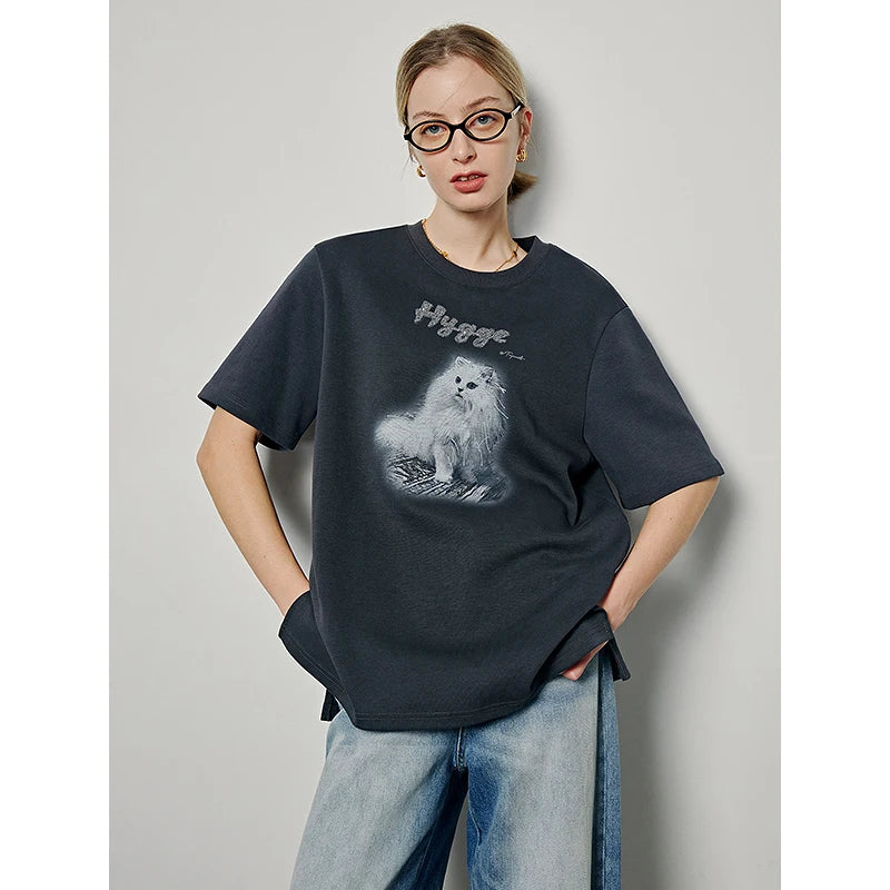 TOYOUTH Tee Shirt 2024 Spring Women Animal Printed Short Sleeve Loose Casual Tee Tops