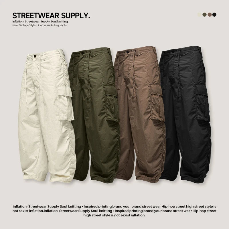 INFLATION Classical Parachute Cargo Pants Men Loose Fit Wide Leg Trousers Unisex Baggy Trousers