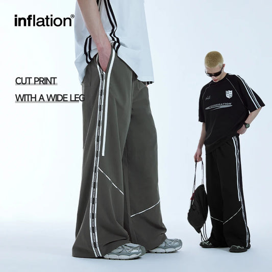 INFLATION Retro Side Splicing Track Pants Men Sportswear Wide Leg Pants