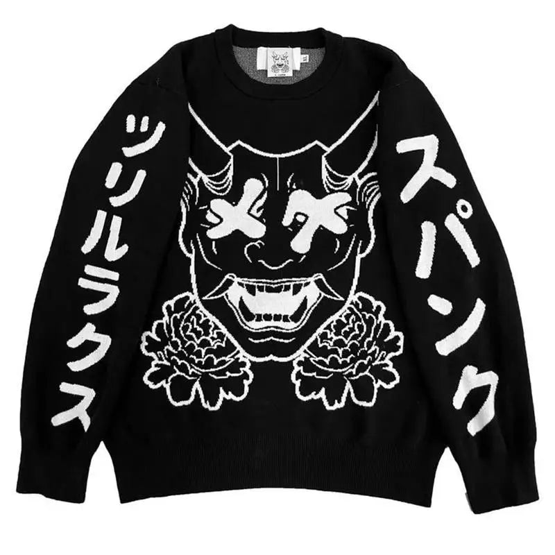 Oversized Sweater Men Women Harajuku Anime Girl Graffiti Vintage Knitted Sweater 2023 Winter Unisex Cotton Pullover Streetwear