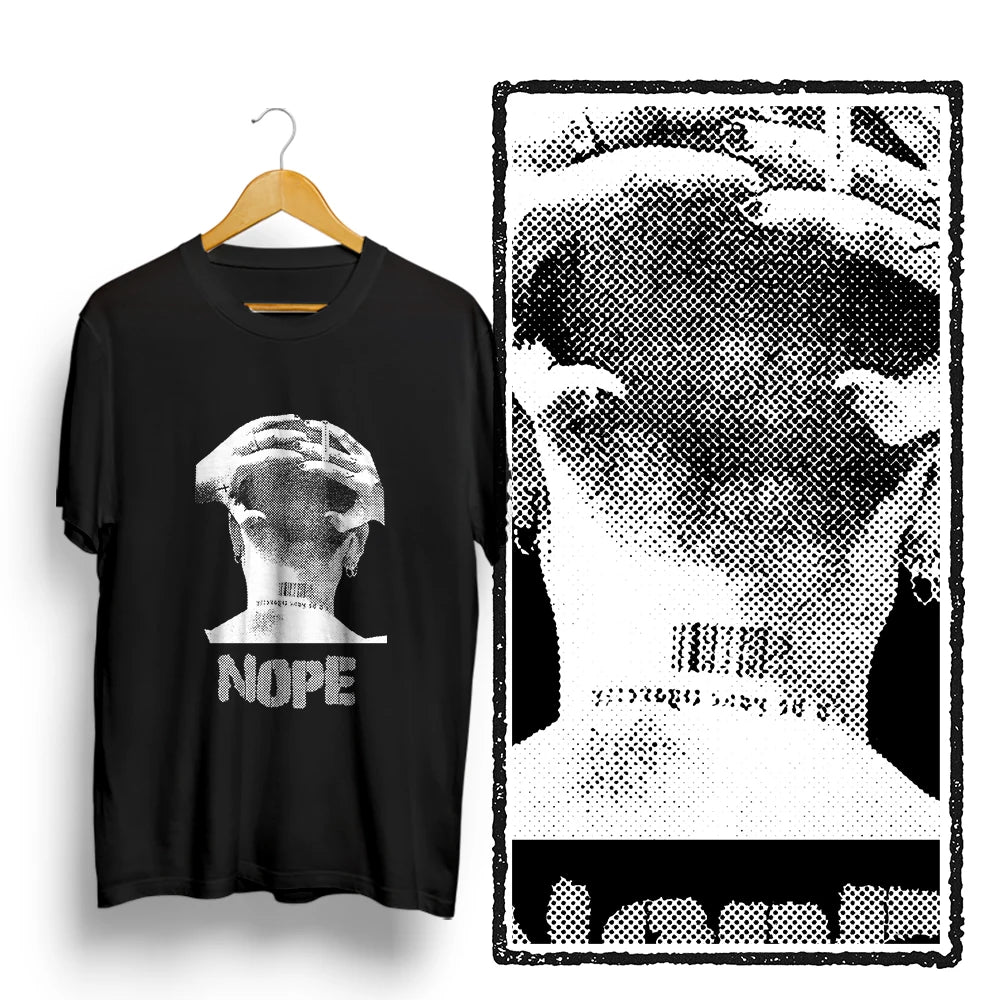 Coolmind U0089-T2 Nope Exclusive Graphic Print Streetwear 100% Cotton Men Tshirt Loose Big Size Unisex Tee Shirts