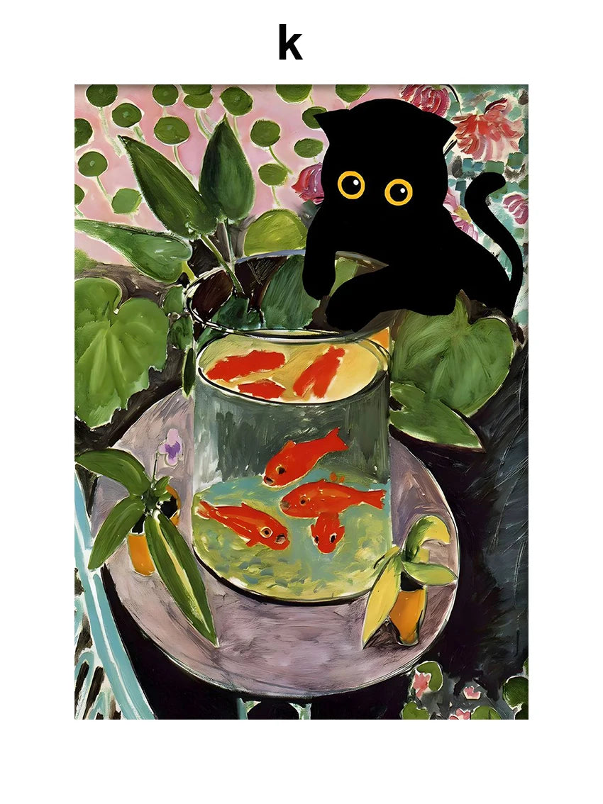 Funny Art Matisse Monet Black Cat Van Gogh Sunflowers Canvas Painting Posters and Prints Wall Pictures for Living Room Decor