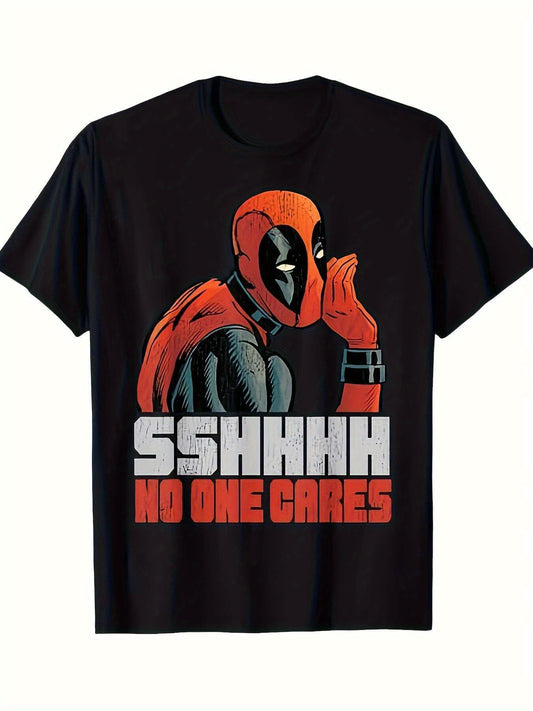 1pc SSHHHH No One Cares Graphic Tee, 100% Cotton Crew Neck T-Shirt, Casual Short Sleeve Knit Fabric Top for Men, All Seasons - Heat Transfer Printed Design, Whisper T-Shirt, 220g, Pure Cotton