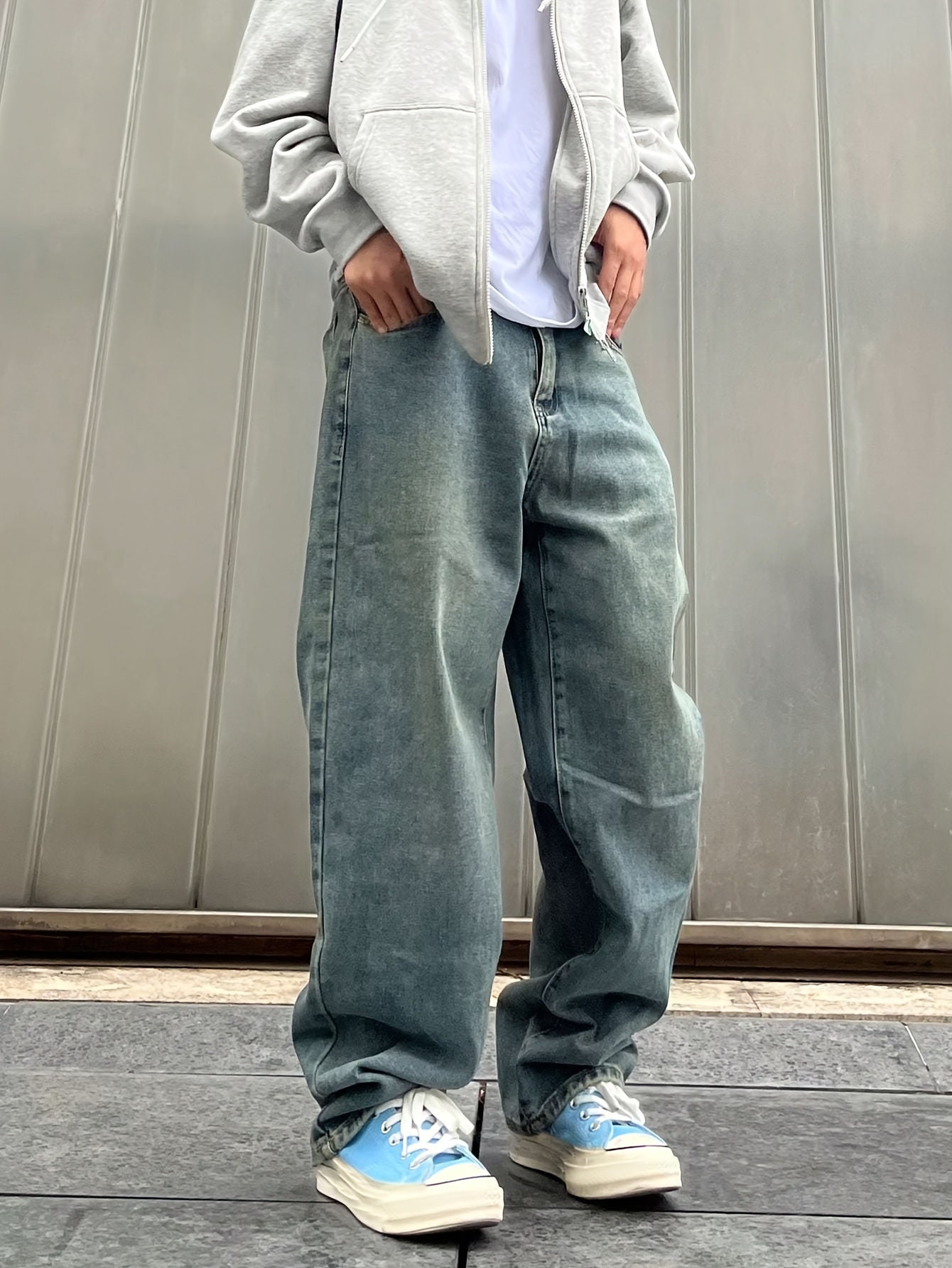 Men's Loose Fit Wide Leg Jeans, Men's Stylish Comfy Denim Pants, Street Style Fashion